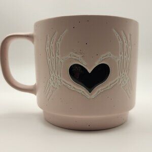 Cobwebs and Cauldrons Pink Speckled Mug Coffee Tea 3.5" Black Hesrt Skeleton Han